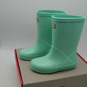 NEW Hunter Boots Kids First Classic Glitter Wild Mint Green Girls 13 UK 11